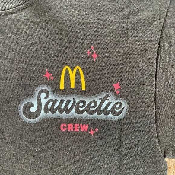 McDonalds Shirt Adult Small Black Saweetie Crew Employee Uniform Cotton Work - Picture 2 of 9